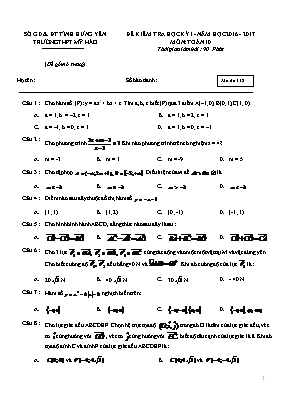 Đề kiểm tra học kỳ I - Năm học 2016 - 2017 môn Toán 10 - Mã đề 118